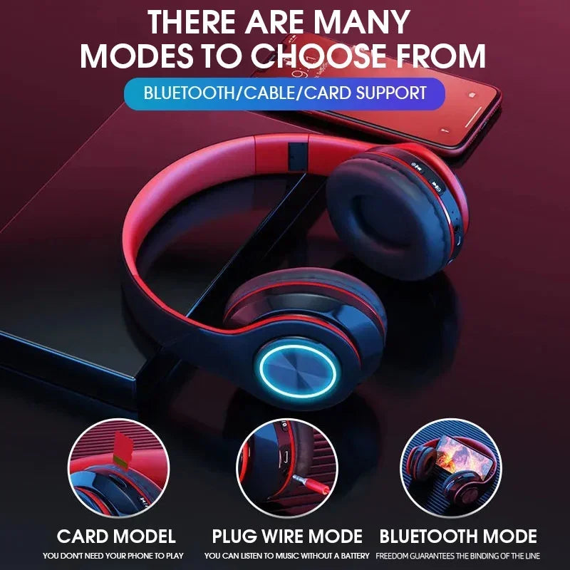 Wireless Headphones Foldable Bluetooth Headsets With Mic Stereo Earphone Support TF Card FM For Xiaomi Iphone Sumsamg Phone
