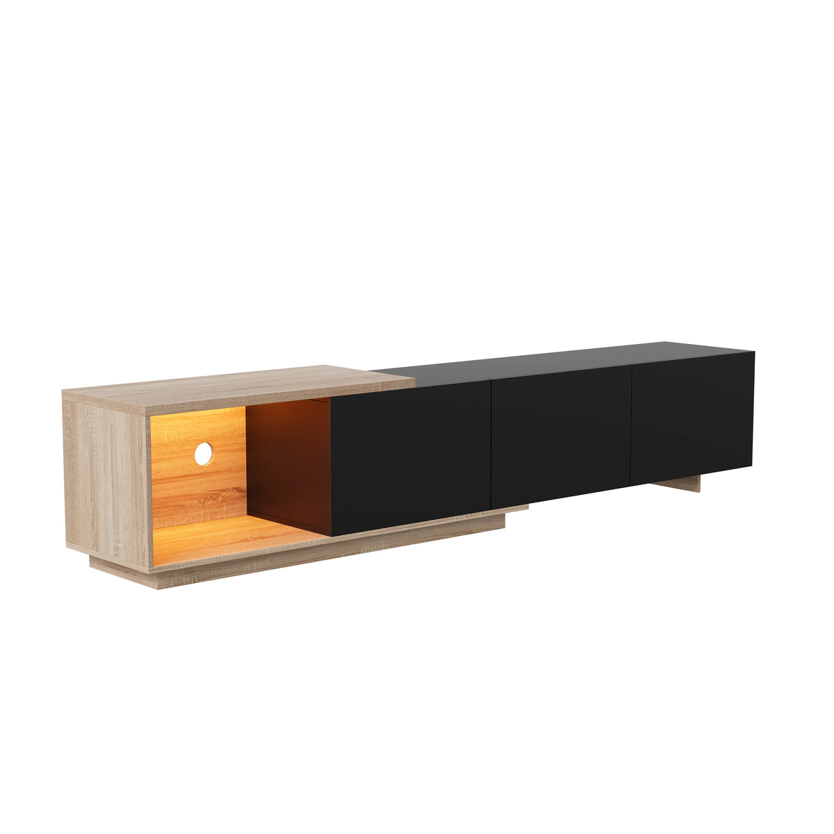 Comanlai 240cm Modern TV Cabinet with LED Lights Living Room TV Cabinet with 3 Drawers and Open Storageextendable TV Stands