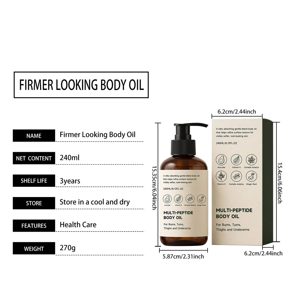 240ML Body Care Massage Oil Moisturizing Nourishing Non Greasy Fast Absorbing For All Skin Types Daily After Shower Relaxing