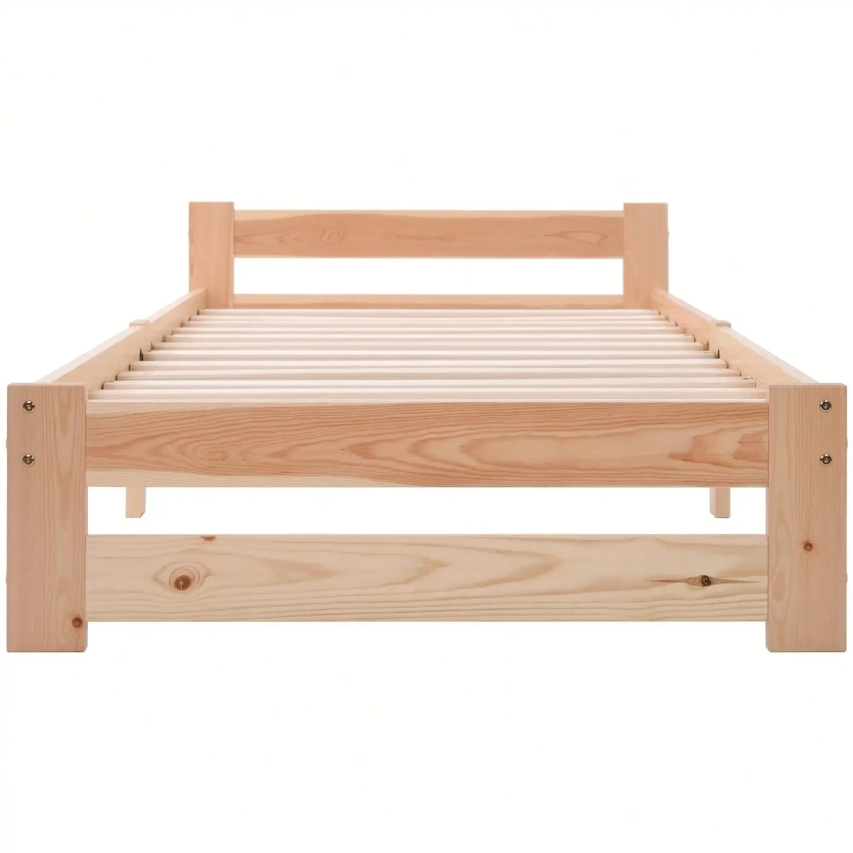 КОМНТОМ Single Bed 90 x 200 cm, Solid Wood Bed with Slatted Frame and Headboard Youth Bed
