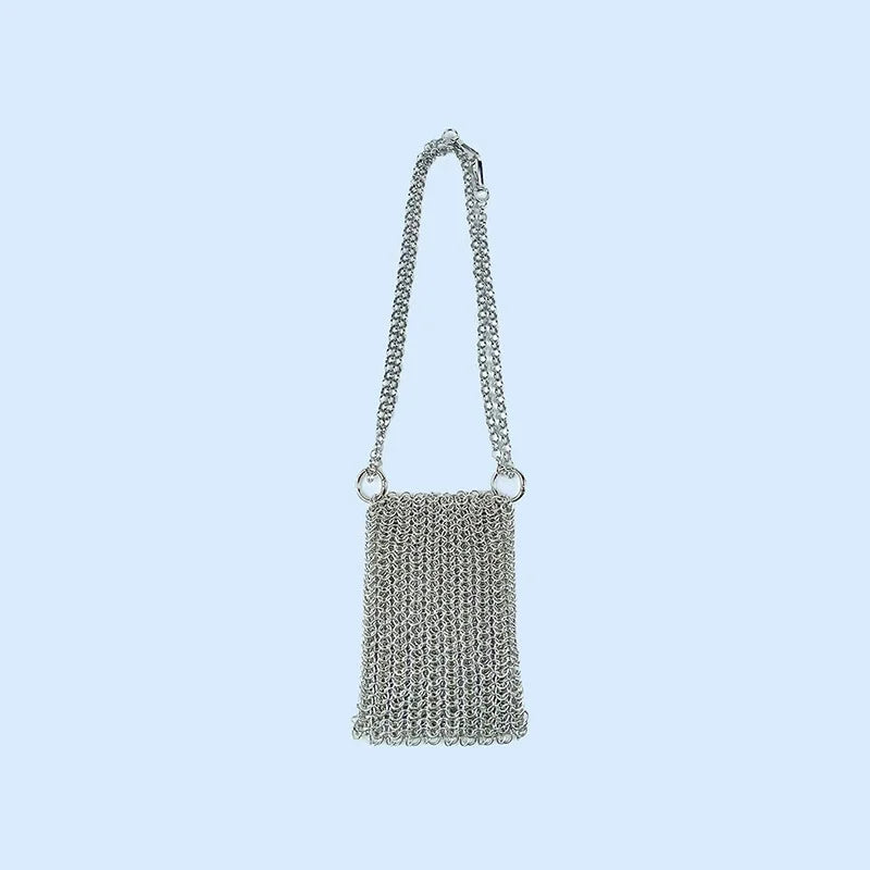 Metallic Hauberk Shoulder Bag Woven Ring Tote Chain Mail Designer Purses and Handbags Handmade Hollow Crossbody Bags for Women
