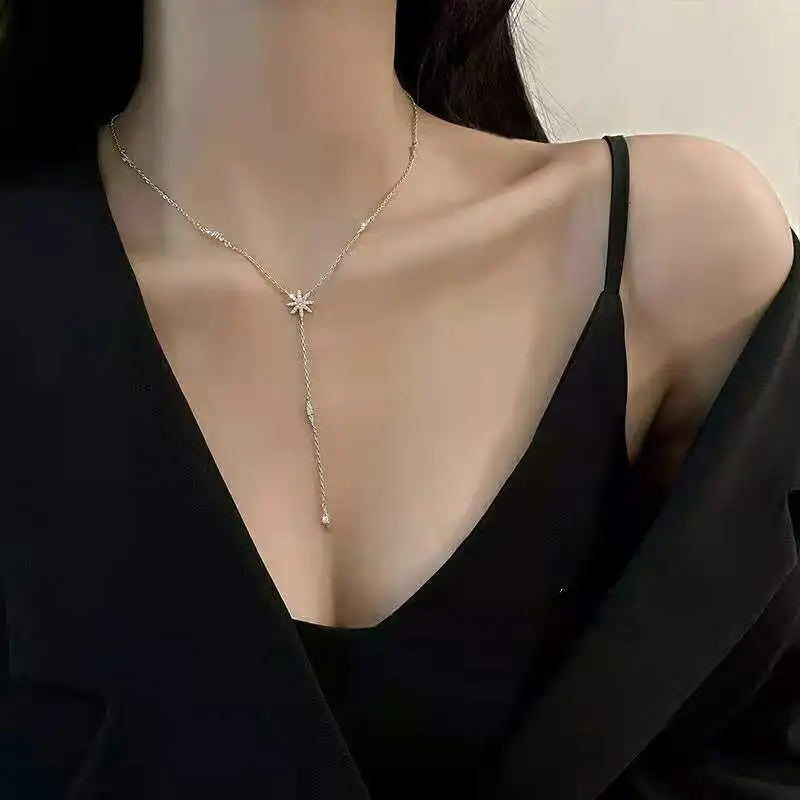 New 925 Sterling Silver Star Necklace Simple Personality Charm Long Choker Birthday Gift Women's Fine Jewelry