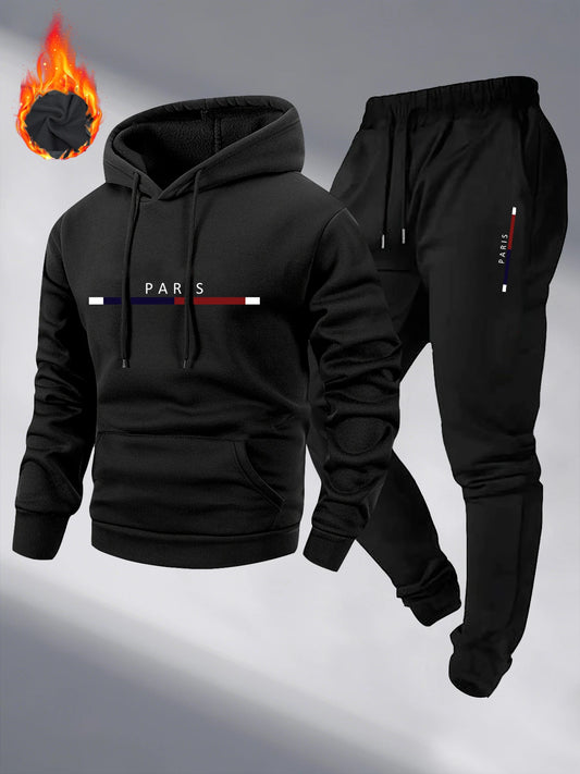 Paris Print Fashion Men's Hooded Tracksuit 2pcs Set High Quality Male Daily Casual Sports Jogging Home Outdoor Hoodie Outftis