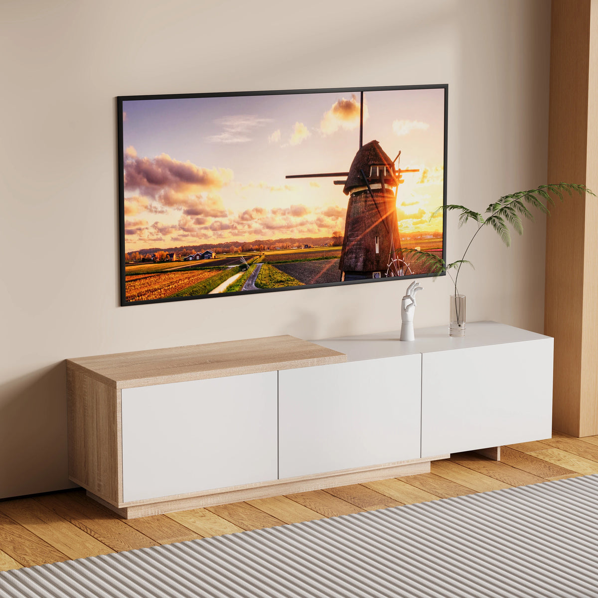 Comanlai 240cm Modern TV Cabinet with LED Lights Living Room TV Cabinet with 3 Drawers and Open Storageextendable TV Stands