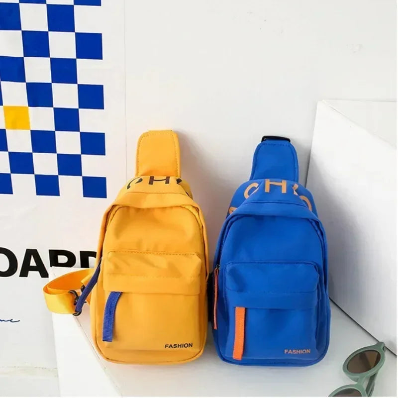 Cool kids bags for boys. Contrast color chest bag for little boys to go out Canvas messenger bag for coins