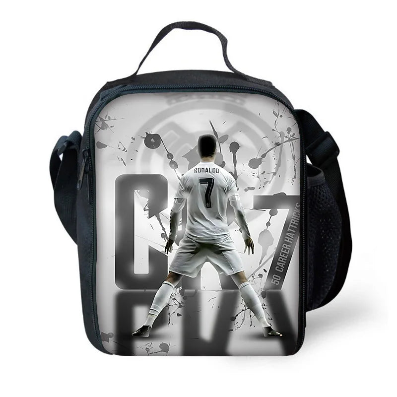Child School Football R-RonaldoS CR7 Backpack with Lunch Bags ,Pencil Bags ,School Bags for Boys Girls Best Gift