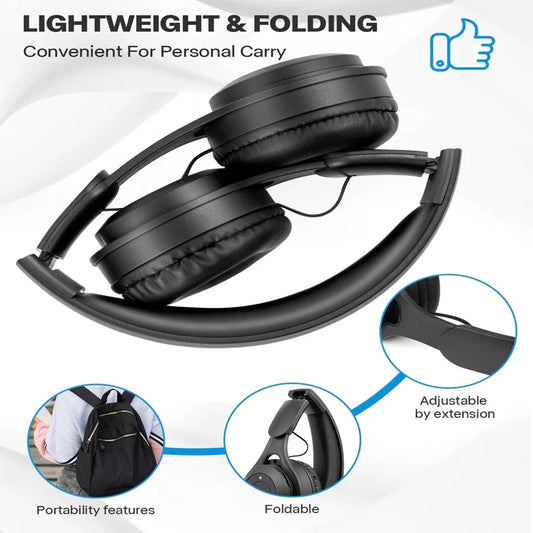Bluetooth 5.0 Wireless Headphones, Foldable Over-Ear Headset, HiFi Stereo Sound, Soft Skin-Friendly Earmuffs