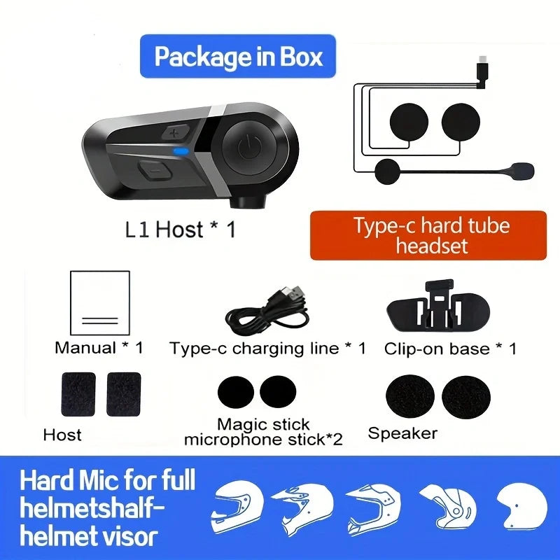 Bluetooth 5.3 Motorcycle Helmet Headset, Waterproof Wireless Earphones With Hands-Free Calls shown as a compact helmet communication device
