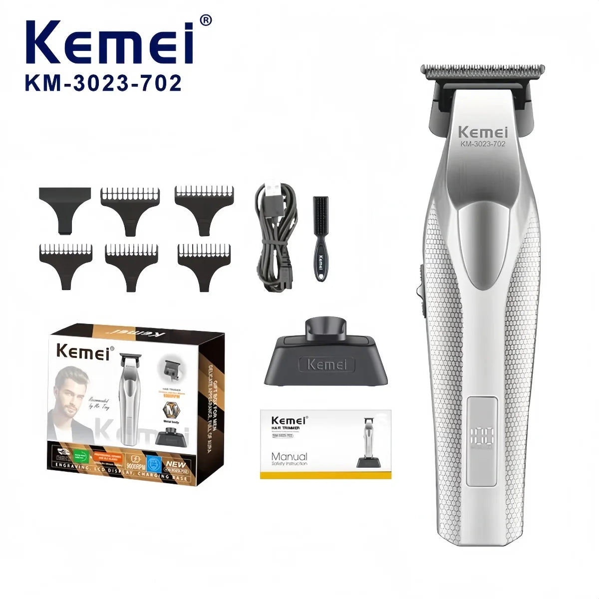 Kemei Hair Trimmer Professional Hair Clipper Electric Haircut Machine Rechargeable Hair Clipper 0 MM Trimmer for Men KM-3023-702