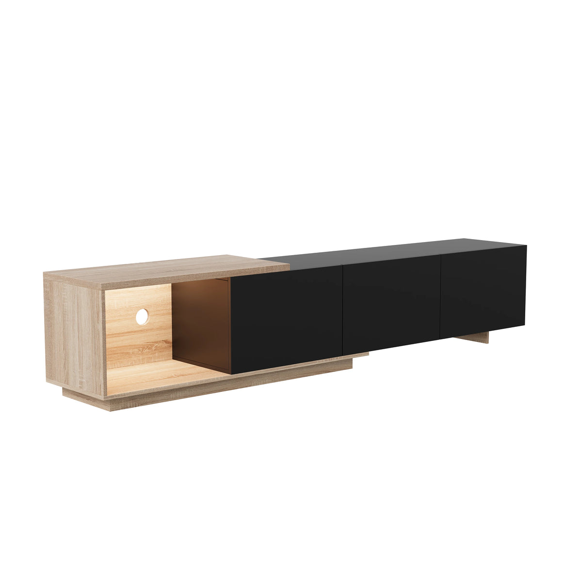 Comanlai 240cm Modern TV Cabinet with LED Lights Living Room TV Cabinet with 3 Drawers and Open Storageextendable TV Stands