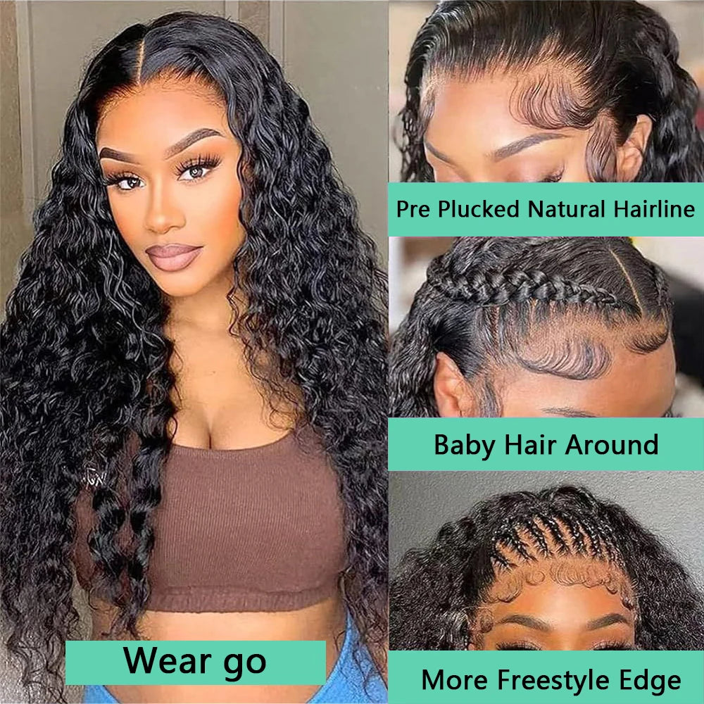 30" Water Wave Glueless Human Hair Wig – 6x4 Pre-Cut Lace