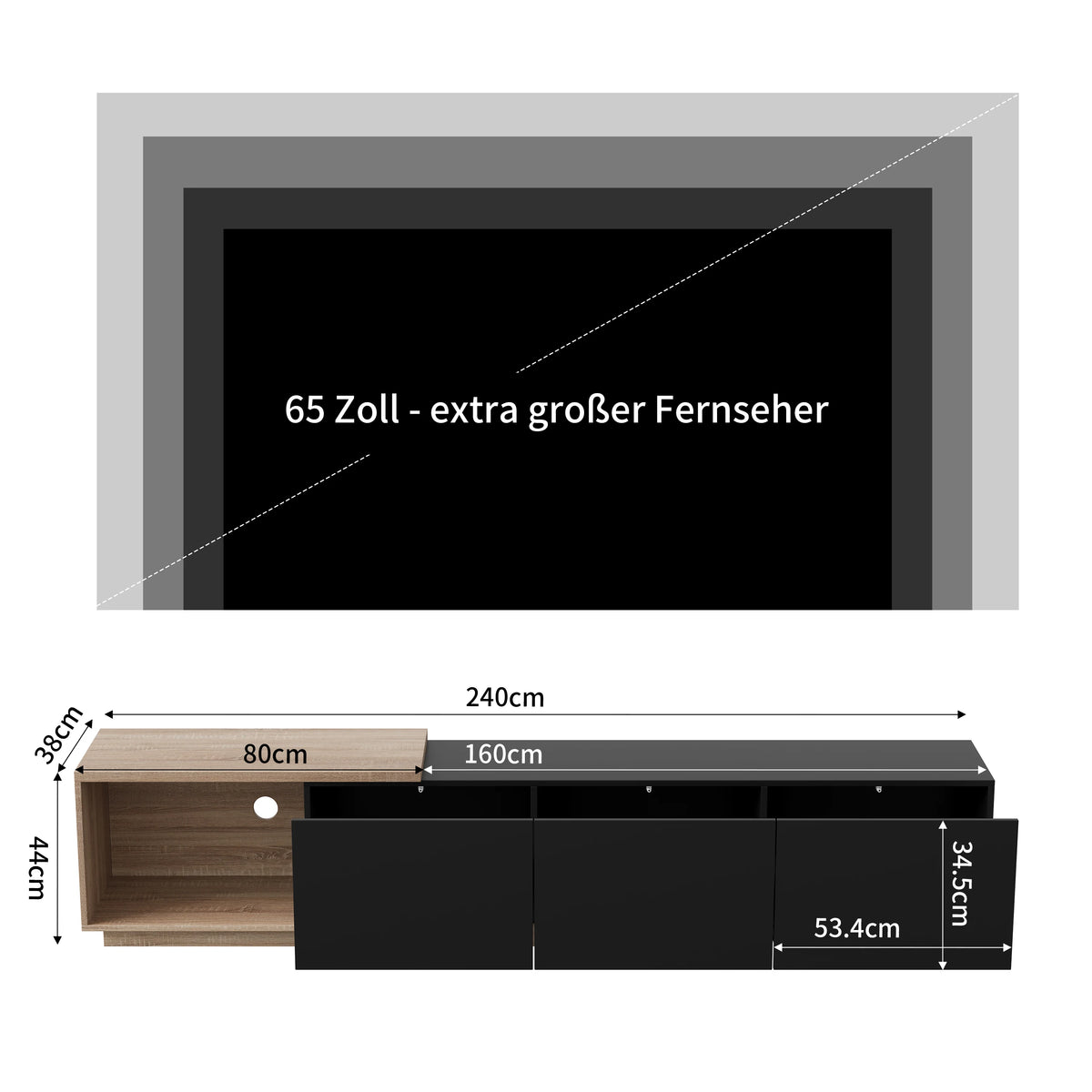 Comanlai 240cm Modern TV Cabinet with LED Lights Living Room TV Cabinet with 3 Drawers and Open Storageextendable TV Stands