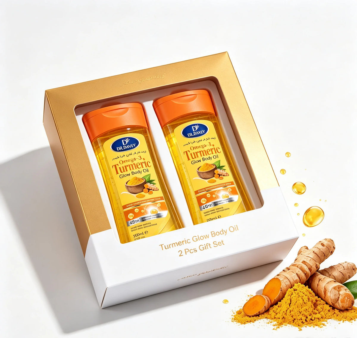 DR.DAVEY Omega-3 Turmeric Glow Body Oil Brightening Repair 48H Moisture USA Warehouse Ready Stock 200ml+200ml One Set