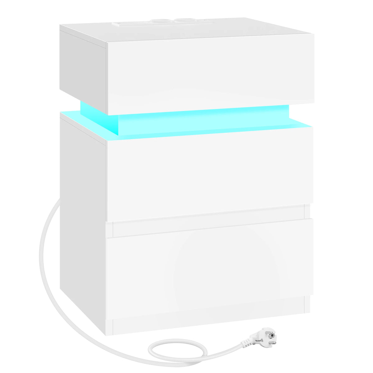 WOLTU Nightstand White/Black Bedside Table with LED Lighting 2 Drawers USB Charging Function Narrow Sofa Table