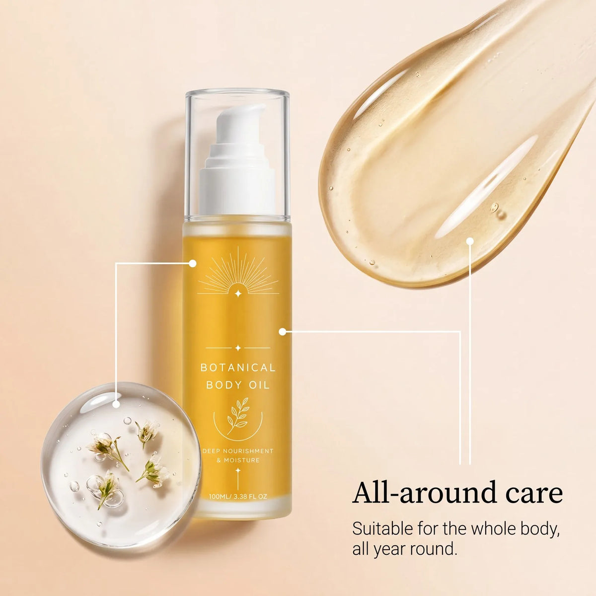 Body Oil Deep Nourishment Moisturizing Oil Smooth Skin All Season Body Care Non Greasy Fast Absorbing Daily Hydration 100ml