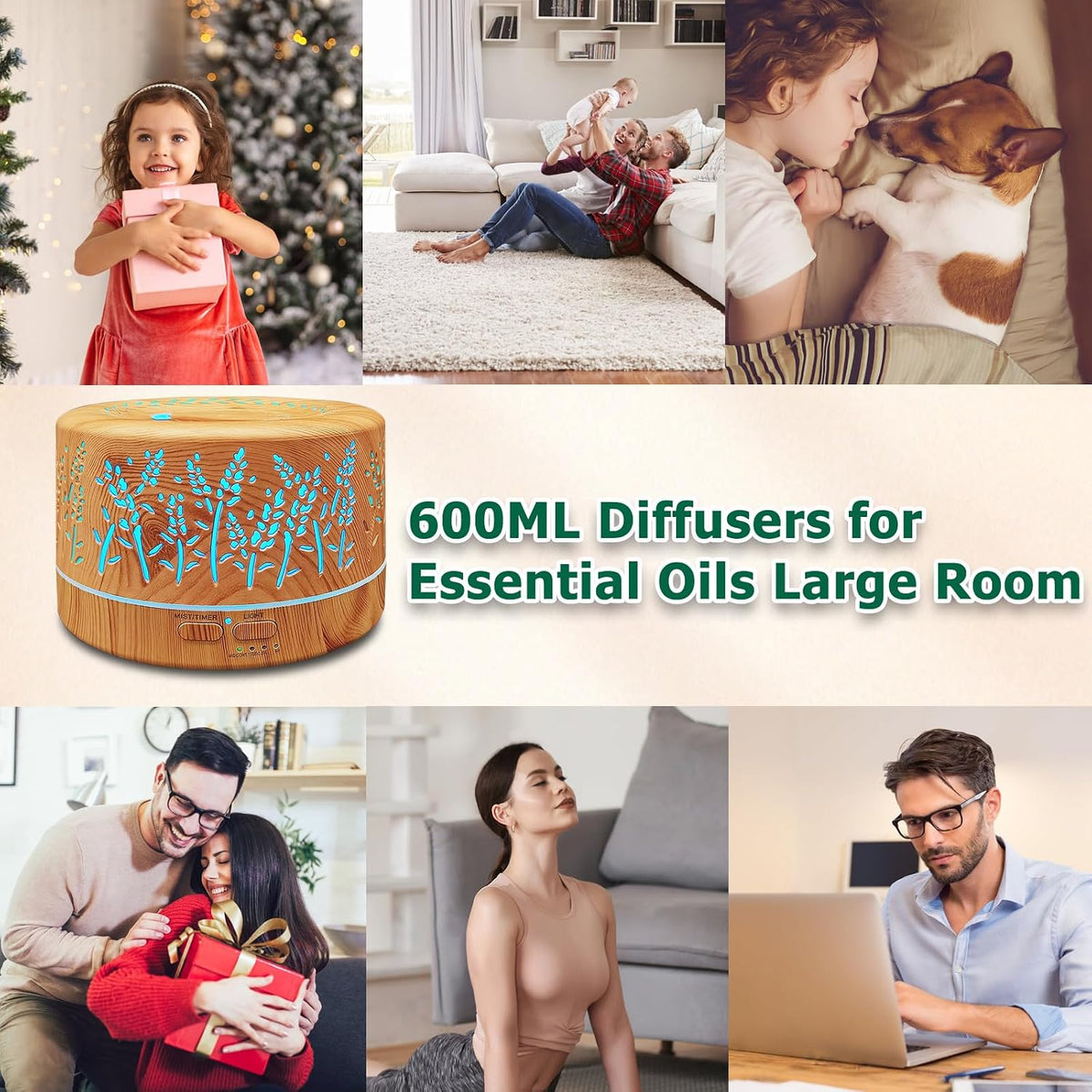 600Ml Essential Oil Diffuser for Large Room, 20H Long Lasting Aromatherapy