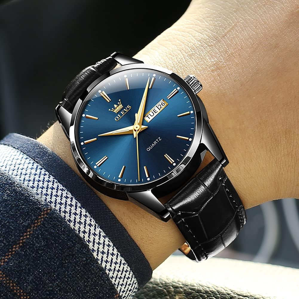 Brown Mens Leather Watch Dress Casual Day Date Quartz Wrist Watch