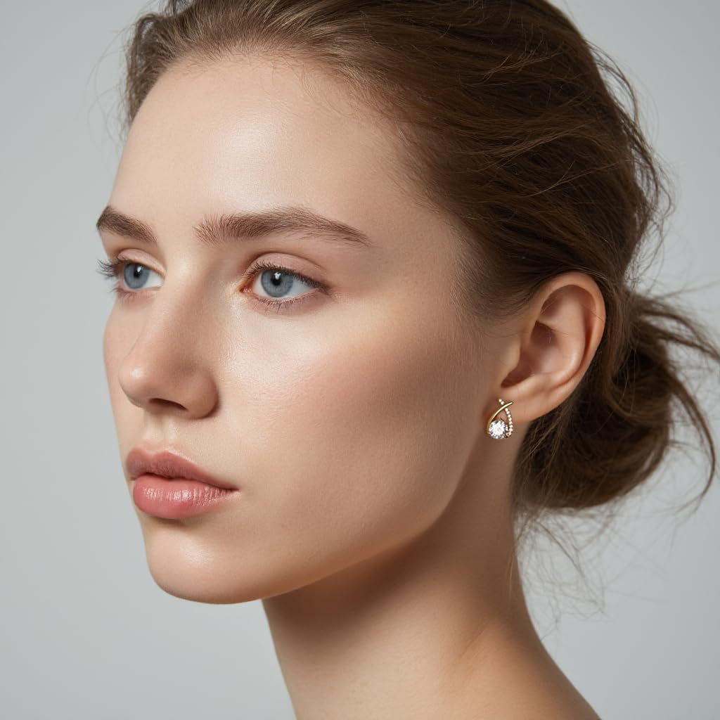 2Ct Moissanite Stud Earrings for Women, Earrings in Crossed Asymmetrical, Mermaid Tail Earrings, D Color VVS1 18K Gold Plated 925 Sterling Silver Hypoallergenic, round Cut Lab Created Diamond for Gift