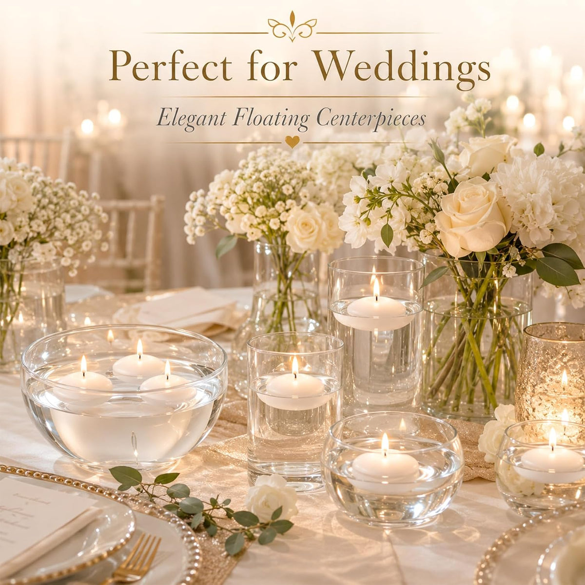 30Pcs White Floating-Candles for Centerpieces - Small Wax Candles