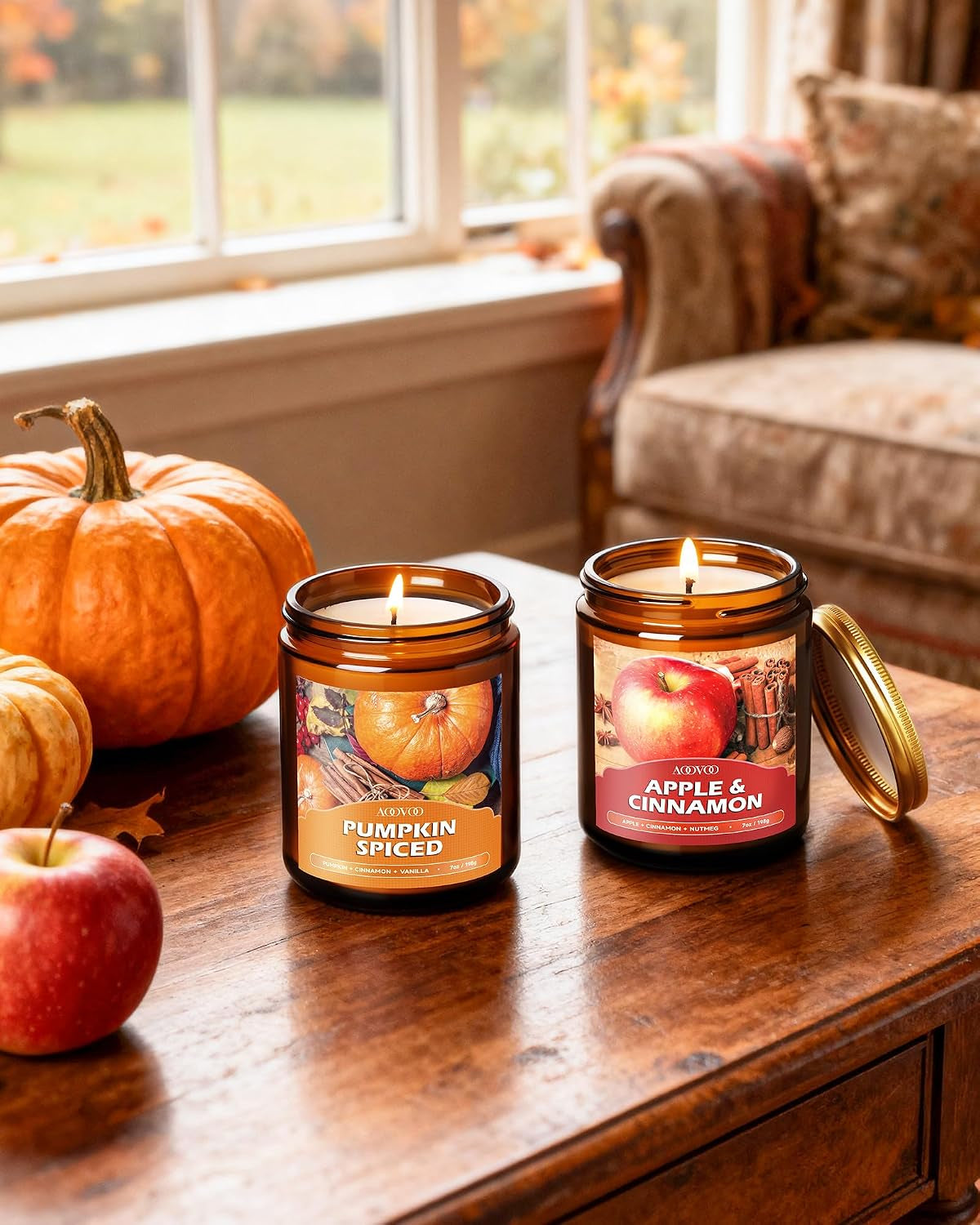 Fall Candles Set - 4 Pack Candles for Home Scented, 28 Oz Natural Soy Wax 200 Hour Long Lasting, Autumn Gifts Set for Women Men Fall Fragrance of Pumpkin/Apple Cinnamon/Clove/Wheat Vanilla