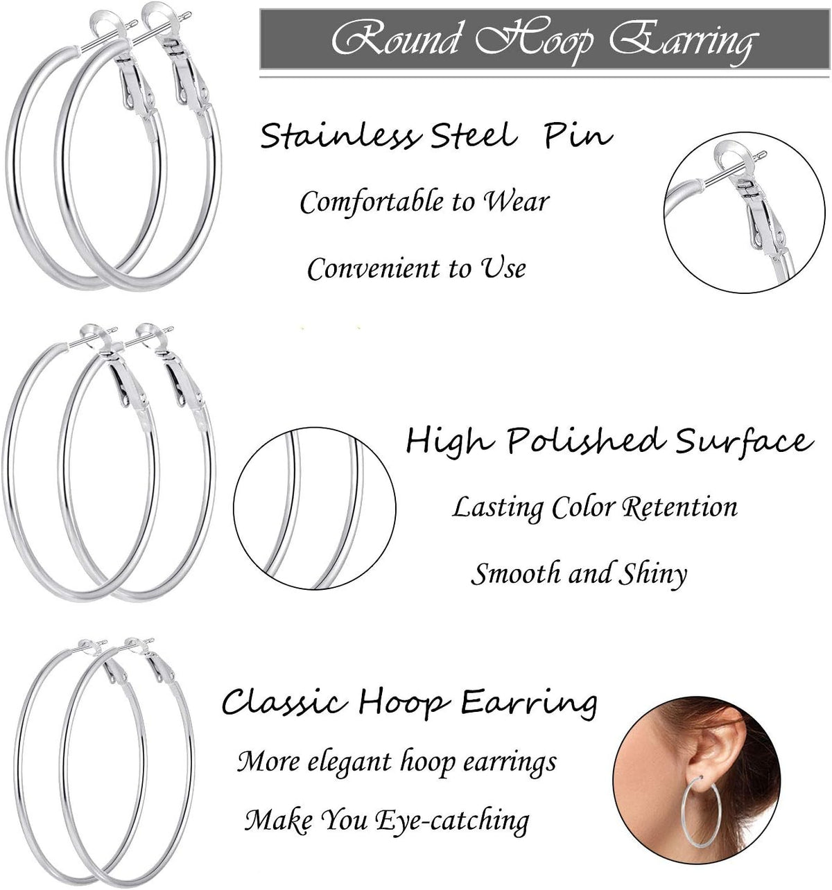 5/12 Pairs Gold Silver Plated Hoop Earrings for Women, Hypoallergenic Stainless Steel Hoops Earrings Set, Lightweight Large Small Hoops Women Earrings Loop Earrings Set