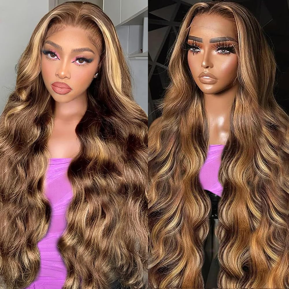 22 Inch 13X6 Lace Front Wigs Human Hair 200 Density P4/27 Highlight Ombre Body Wave HD Lace Front Wigs Human Hair Pre Plucked