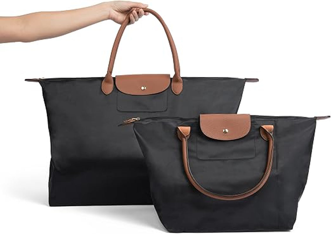 Tote Bags | 2-Pack | Travel | Work | Gym | Foldable | Water-Resistant | 2 Sizes | Lightweight Nylon | Fashionable