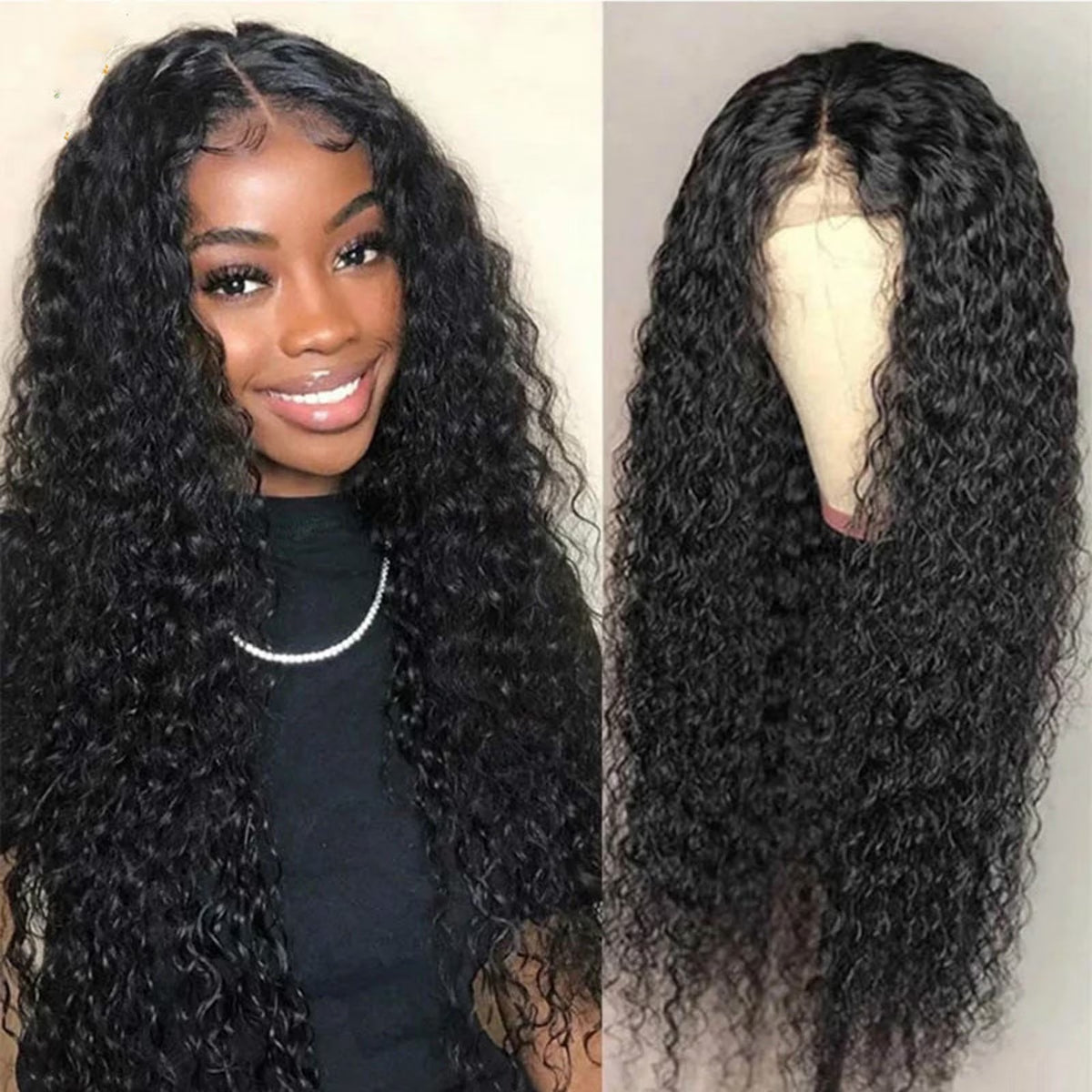 13X4 Lace Front Wig Human Hair - Brazilian Water Wave 26" Glueless Pre-Plucked Wig, 180 Density, Natural Black, Adjustable Straps & 4 Combs, No Shedding, Can Be Dyed & Styled