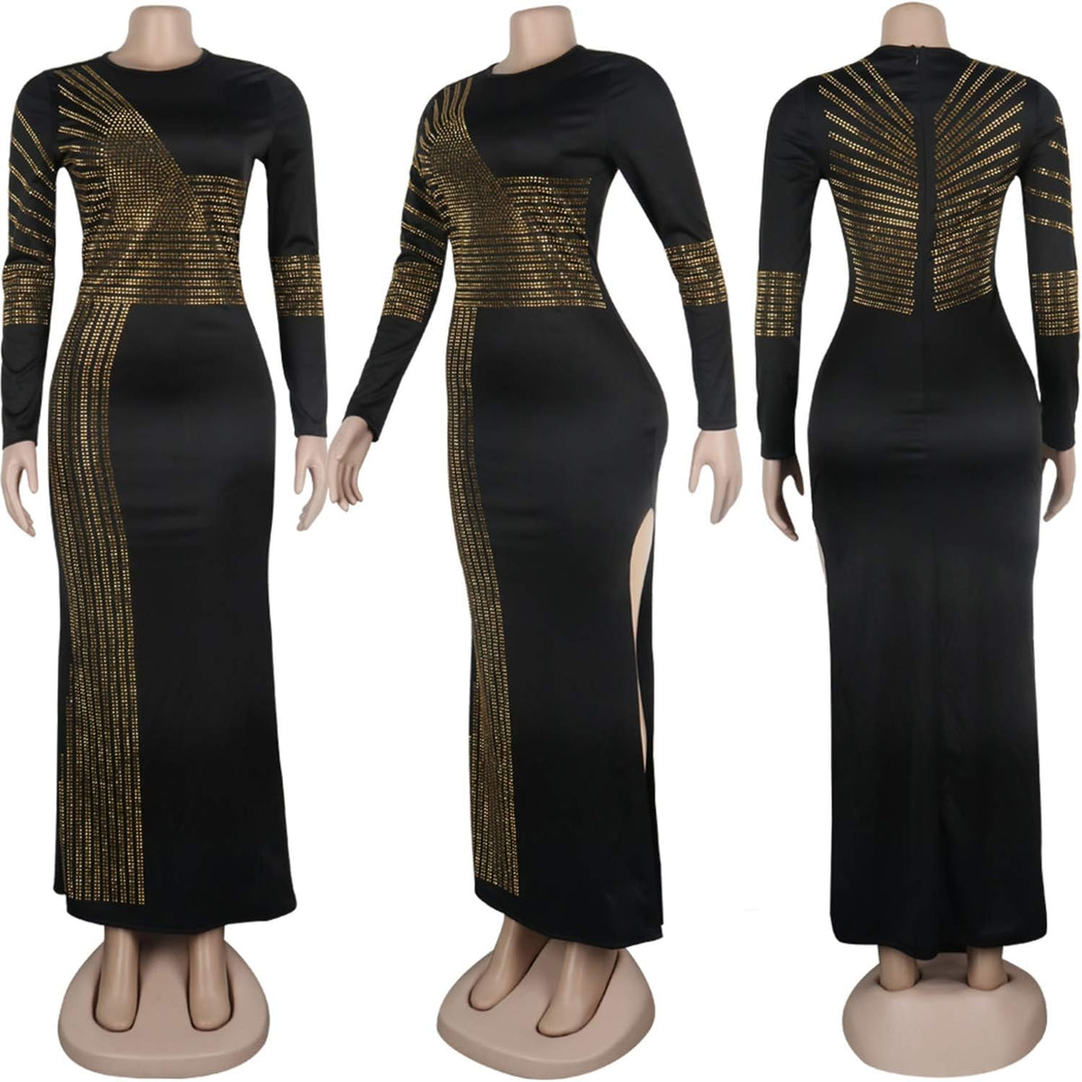 Women Sexy Birthday Dress Hot Drilling Process Sexy Dress Party Club Night Dress (Gold 3, 3XL)…