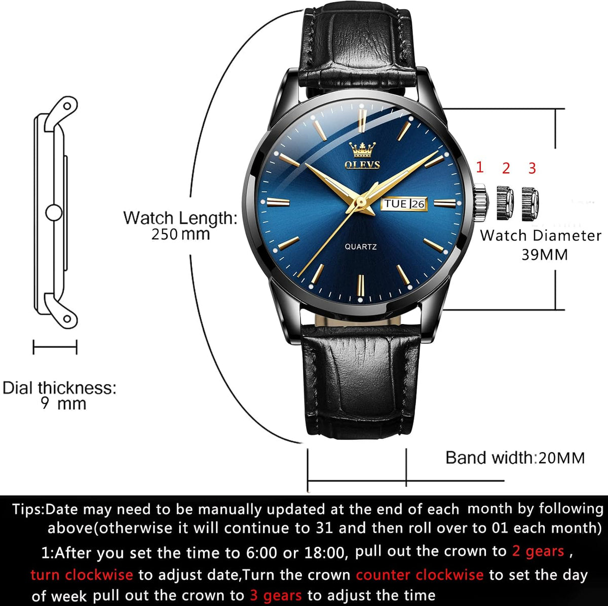 Brown Mens Leather Watch Dress Casual Day Date Quartz Wrist Watch
