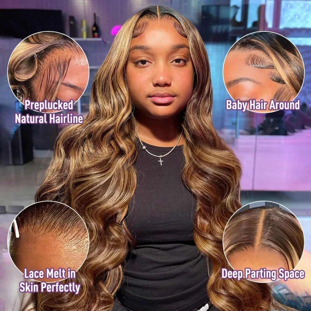 26 Inch Highlight Ombre Lace Front Wig Human Hair 13X6 HD Lace Body Wave