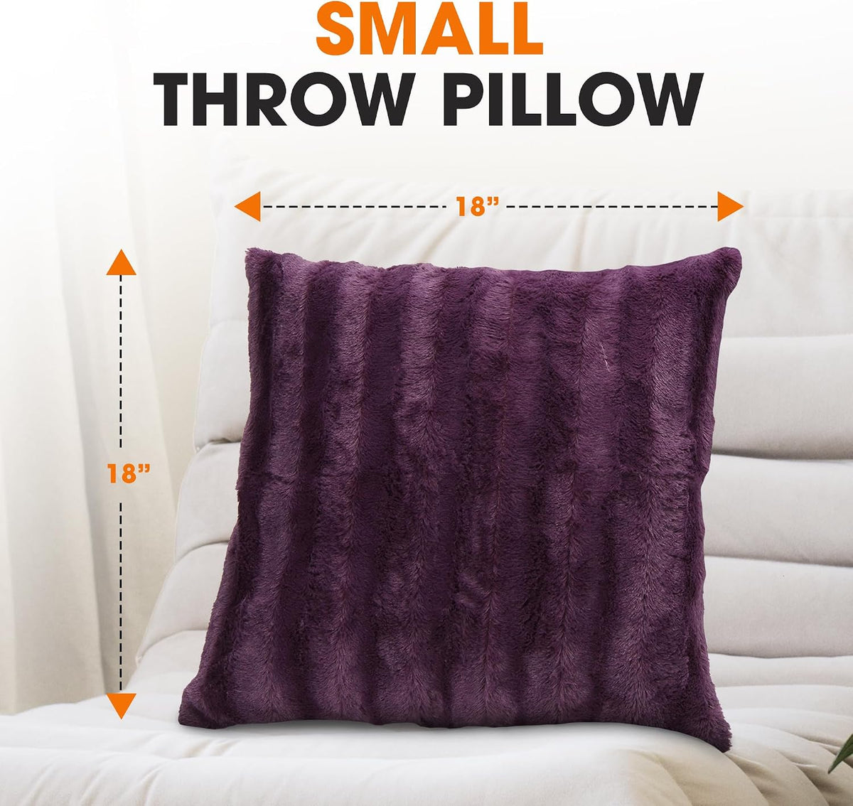 Faux Fur Throw Pillows - Decorative Pillows for Couch, Bed Throw Pillows, Purple Accent Pillows for Bedroom or Living Room Aesthetic, Set of 2 Furry Throw Pillows, 18”X18”