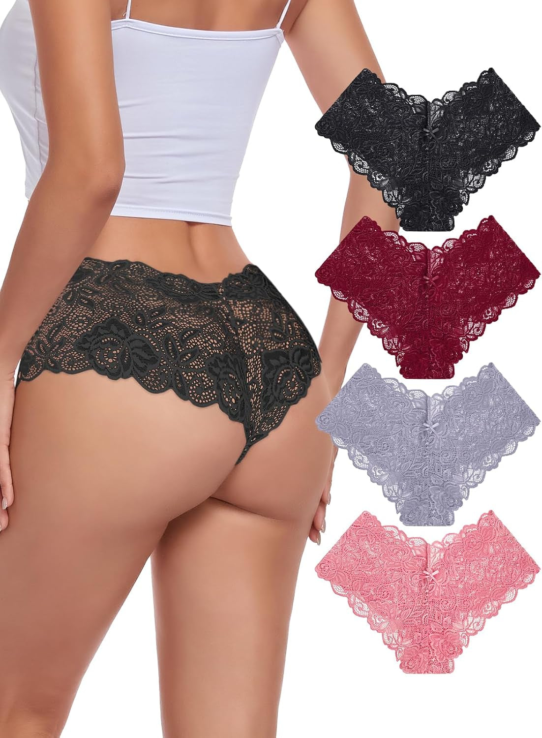 Lace Panties Womens Boyshorts V Waist Underwear Pack Cheeky Shorts