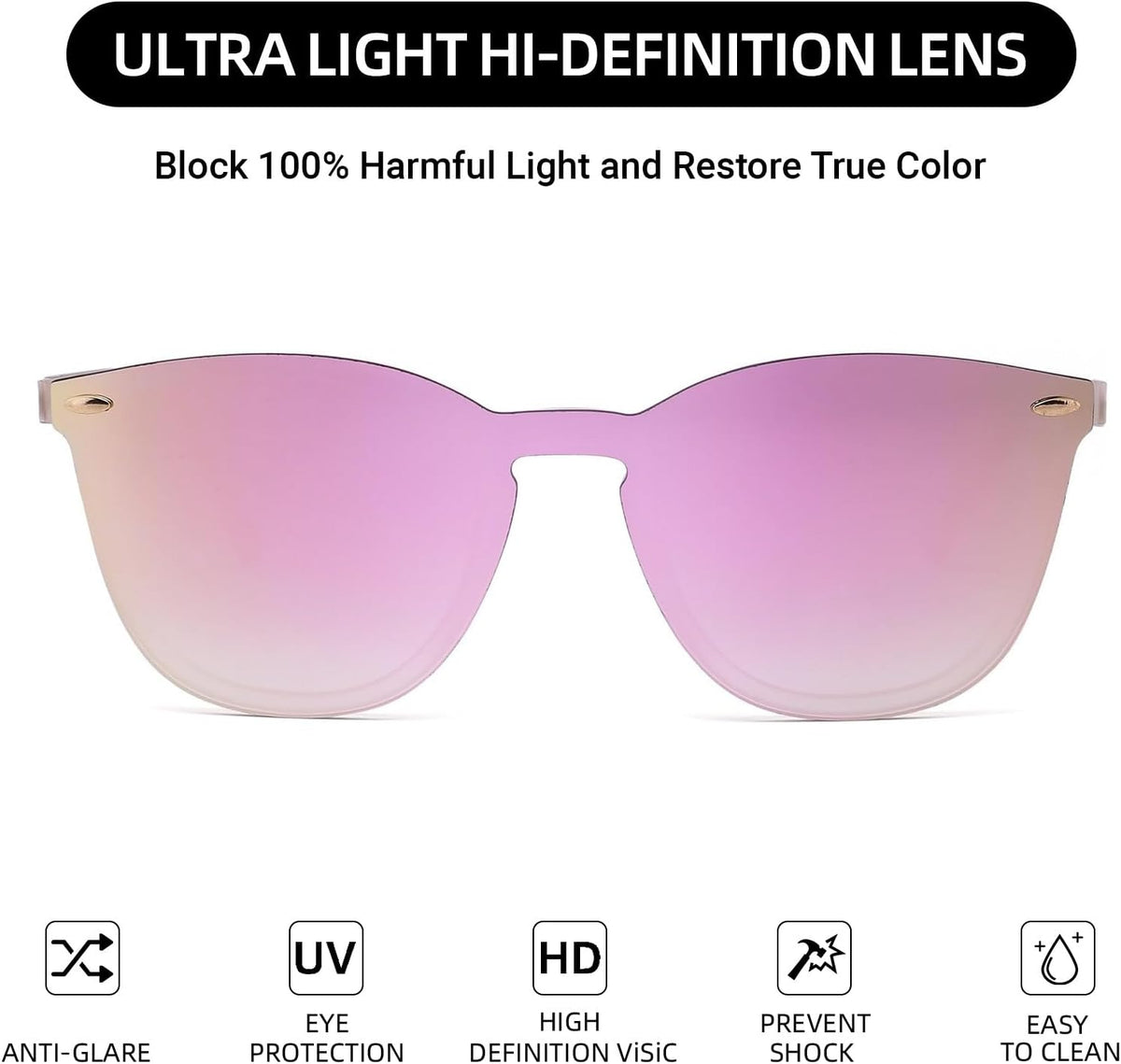 Rimless Mirrored Sunglasses for Men Women One Piece Reflective