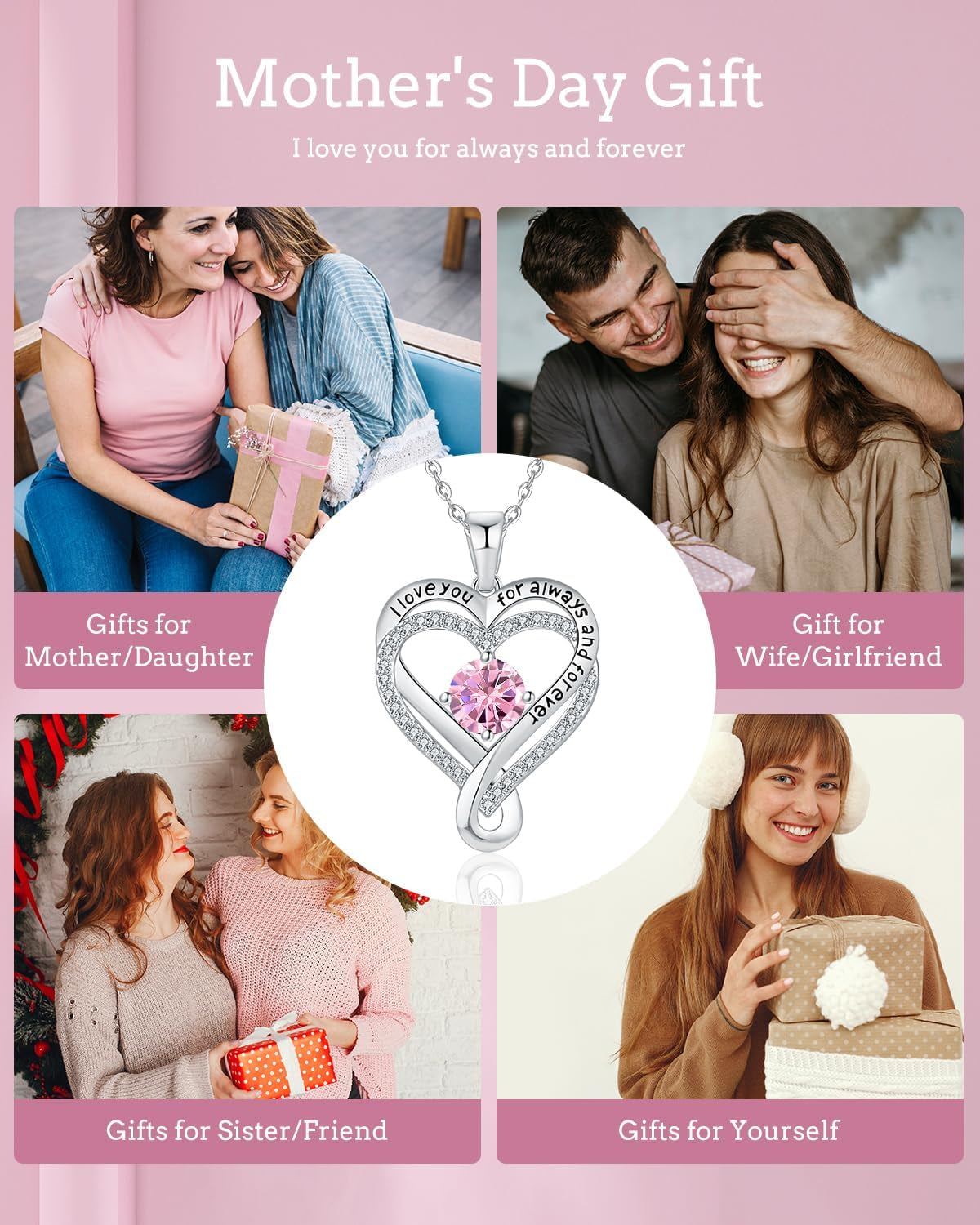 Jewelry for Women Wife Infinity Heart Birthstone I Love You Necklace S925 Anniversary Women Necklaces for Her Wife Birthday Gift Ideas, Birthday Present for Girlfriend Mom Daughter Sterling Silver