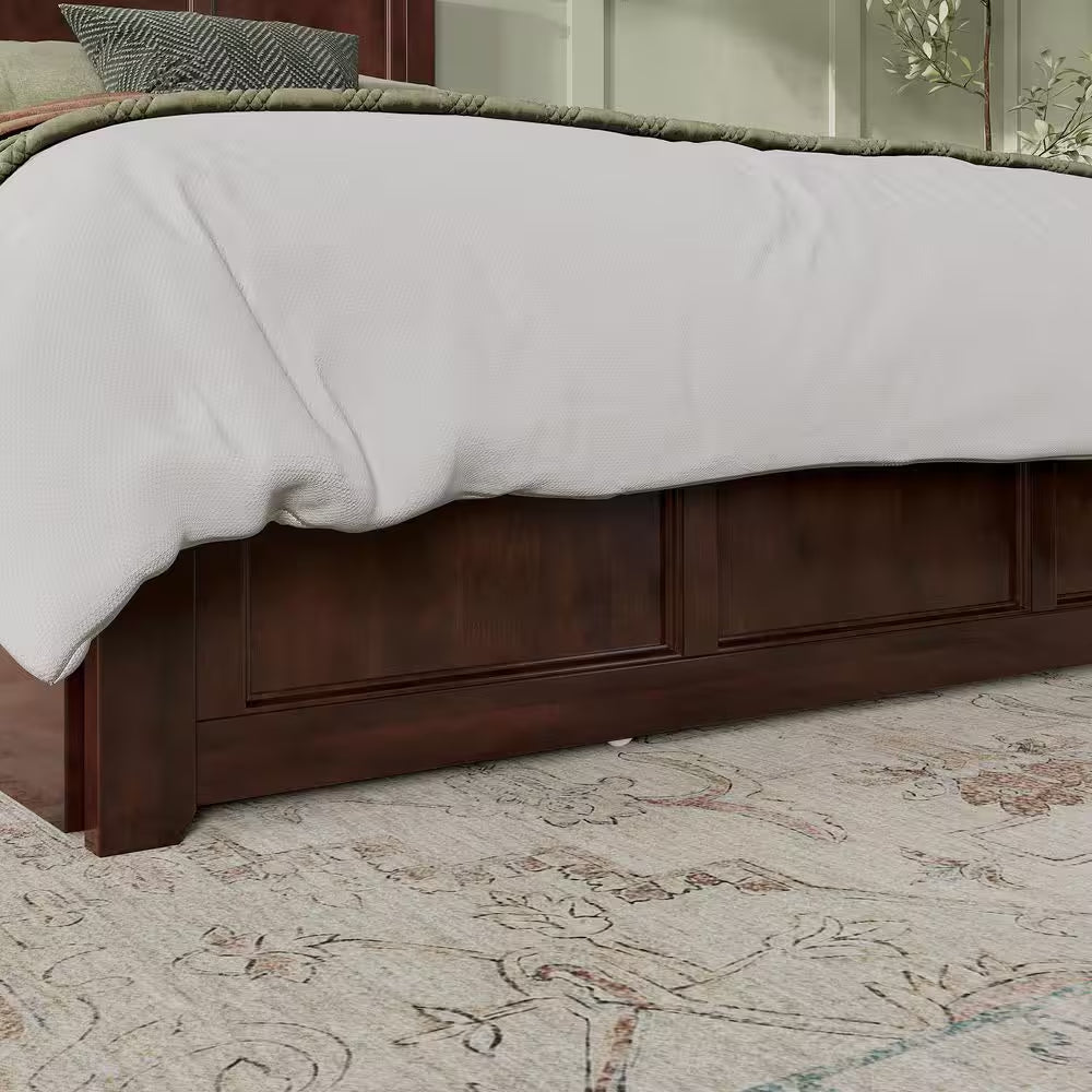 Madison Walnut Brown Solid Wood Frame Queen Platform Bed with Matching Footboard and Storage Drawers