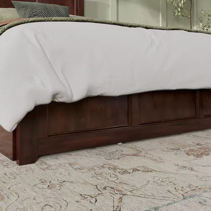 Madison Walnut Brown Solid Wood Frame Queen Platform Bed with Matching Footboard and Storage Drawers