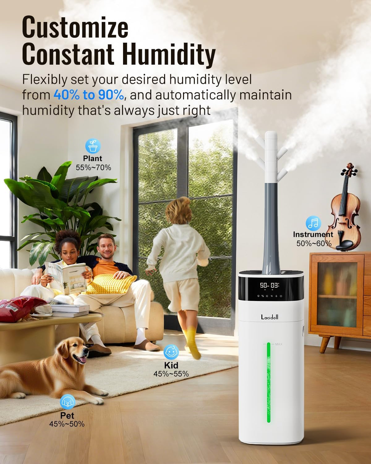 Cool and Warm Mist Humidifier Large Room, 5.3Gal/20L