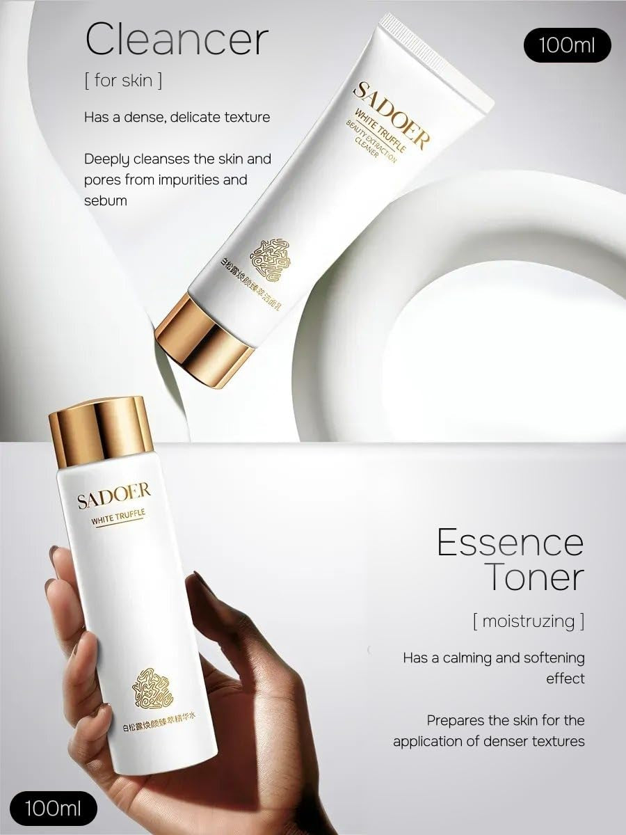 White Truffle Skincare Set for Women, 6-Piece Facial Care Routine with Cleanser, Toner, Lotion, Cream, Eye Cream &amp; Sleep Mask, Hydrating Nourishing Beauty Gift Set