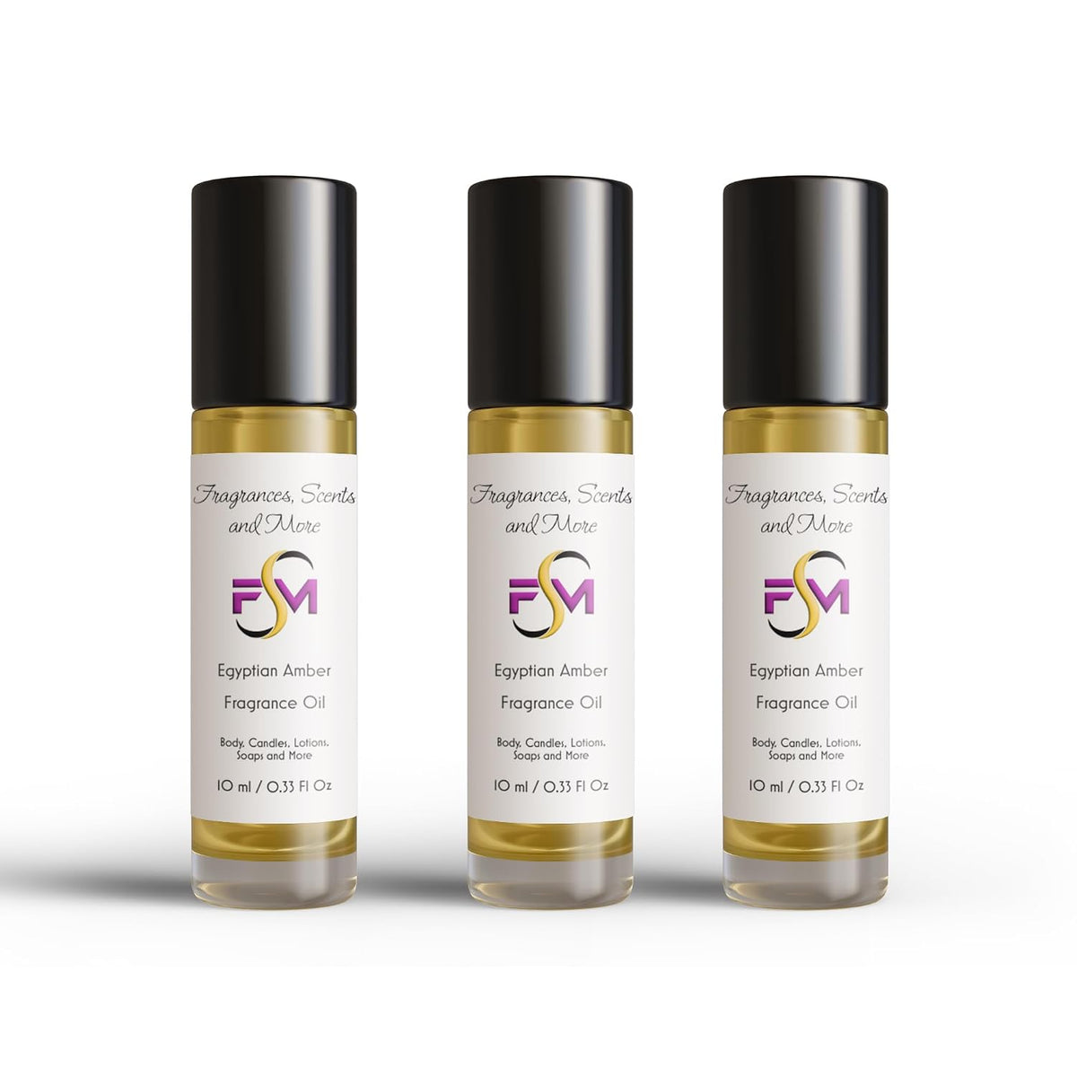 Egyptian Amber Perfume/Body Oil - 3 Bottles 0.33 Fl Oz Glass Roll on (10Ml)