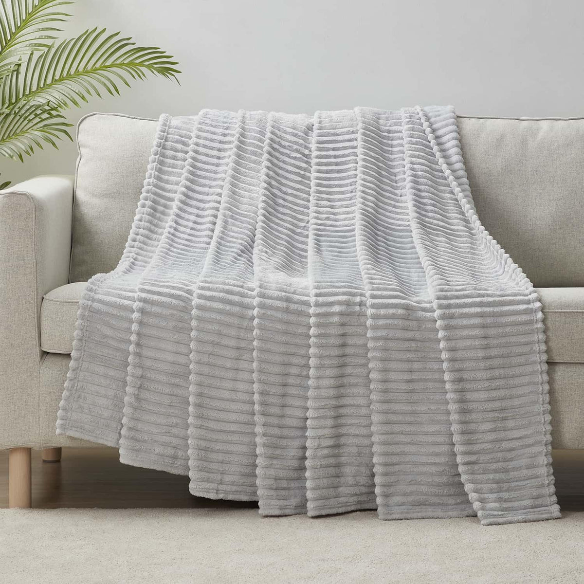 Light Grey Throw Blanket for Couch - Cozy Warm Fuzzy Blankets for Women, Set of 2 Small Fleece Throws for Girls - Silver, 50 X 60 Inches