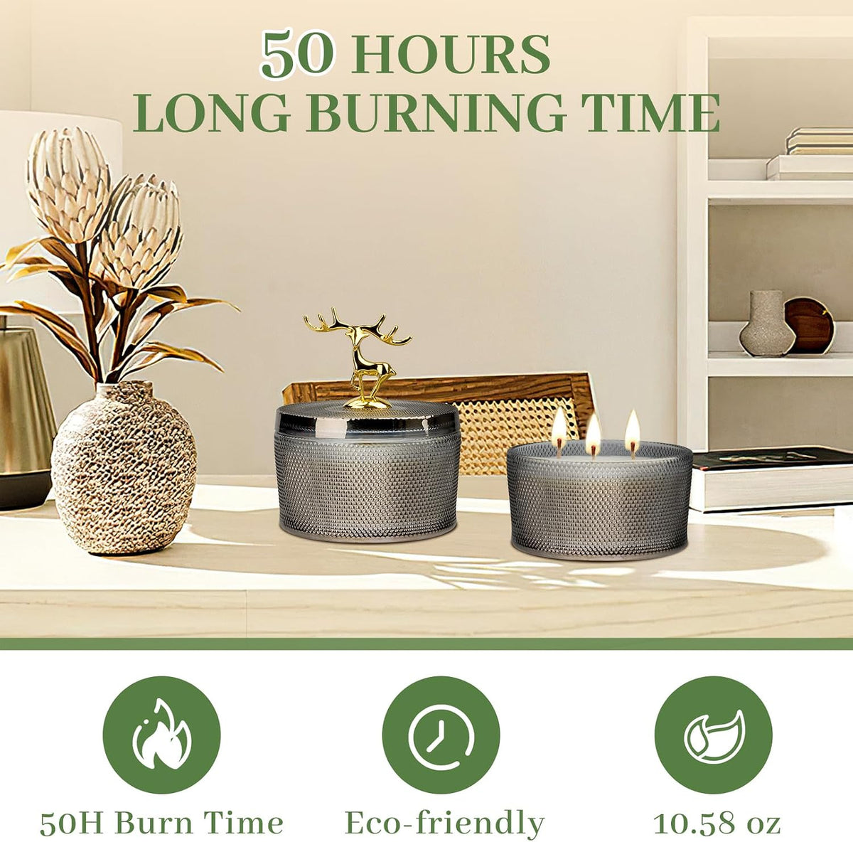 Scented Candles for Men Women, 10.58 Oz 3 Wick Natural Soy Wax Sandalwood Candle for Home Scented, Aromatherapy Candle for Women Men, 50 Hours Long Lasting Burn Time