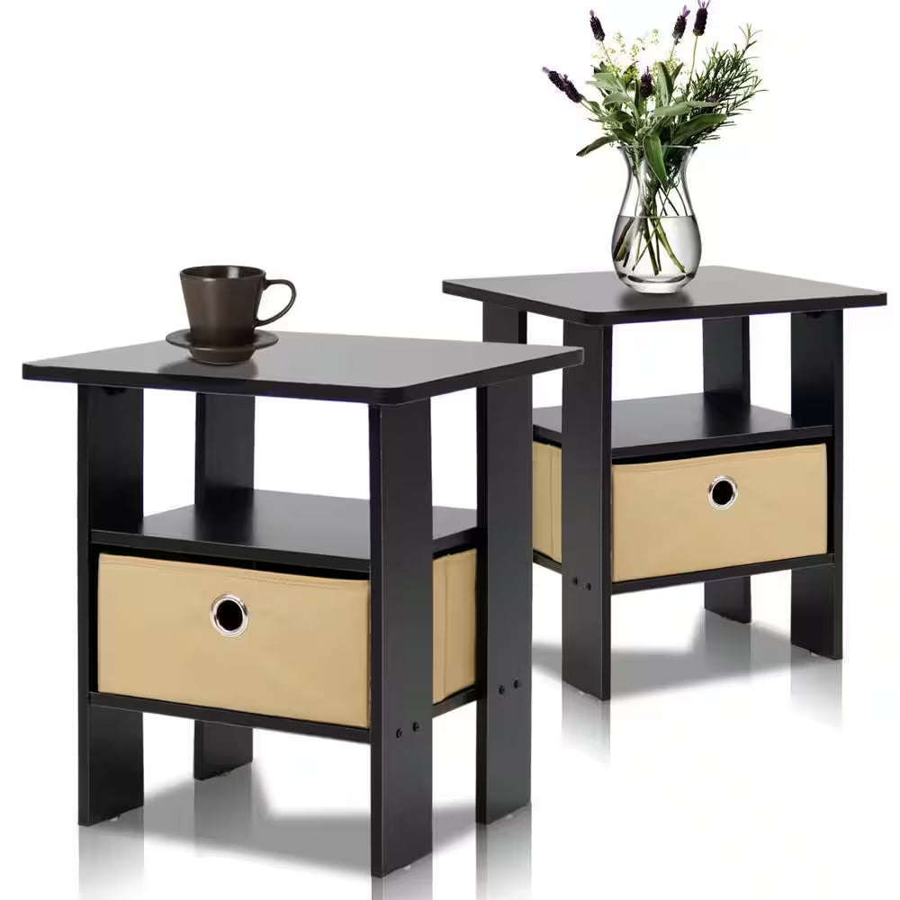 Home Living Espresso Storage End Table (Set of 2)