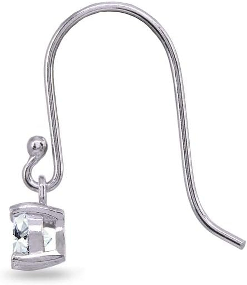 Silver Birthstone Dangle Earrings - Genuine Gemstone, 6Mm round Solitaire, Dainty Drop Earrings for Women