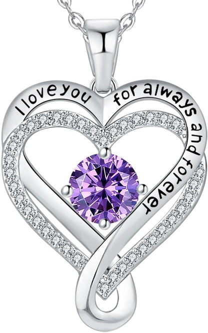 Jewelry for Women Wife Infinity Heart Birthstone I Love You Necklace S925 Anniversary Women Necklaces for Her Wife Birthday Gift Ideas, Birthday Present for Girlfriend Mom Daughter Sterling Silver