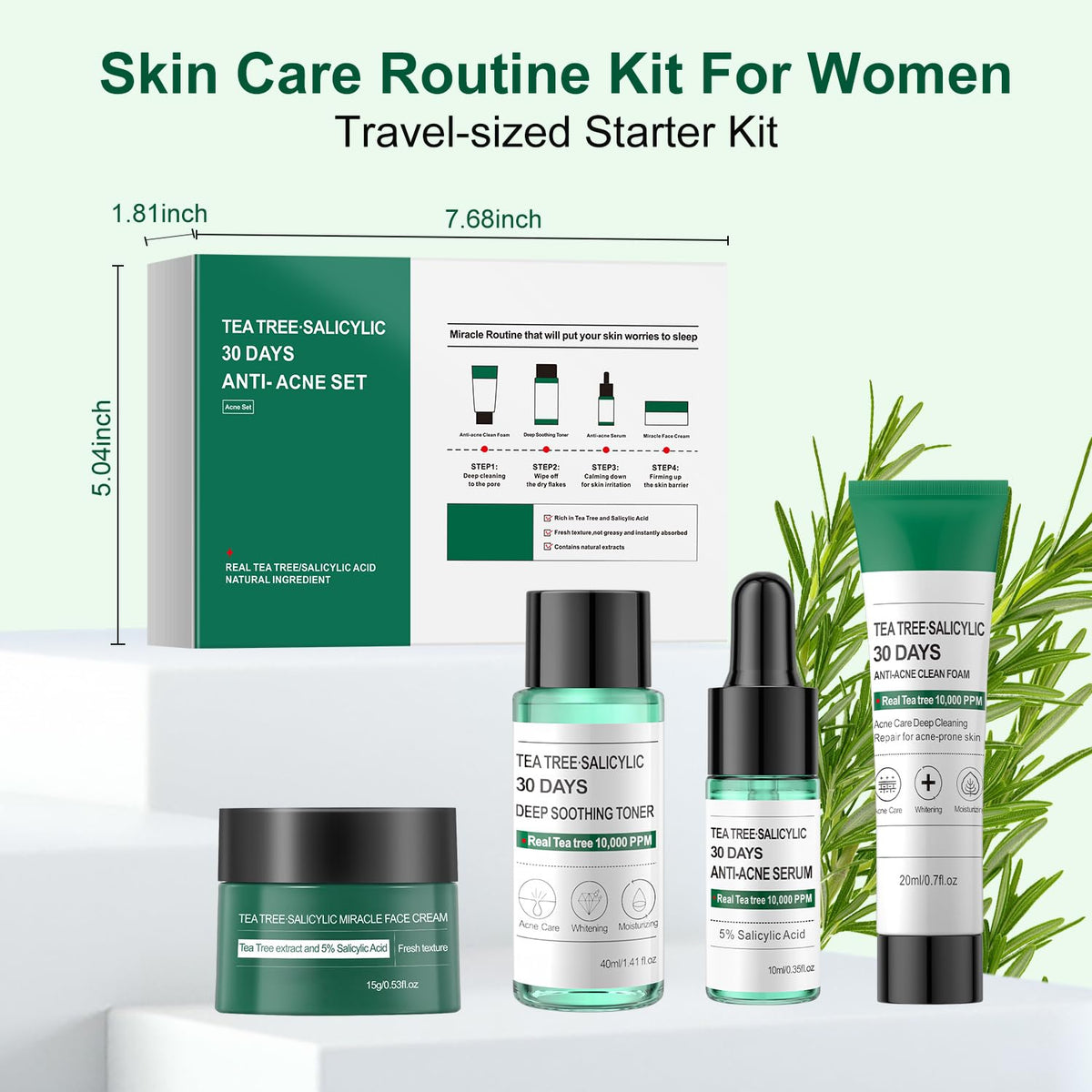 Tea Tree Salicylic Acid Facial Skin Care Set, Acne Treatment Skincare Set