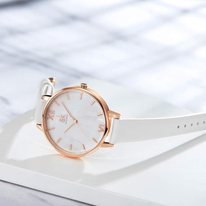Creative Simplicity Women Watch Genuine Leather Elegant Women Watches Ladies Business Wristwatch(Black)