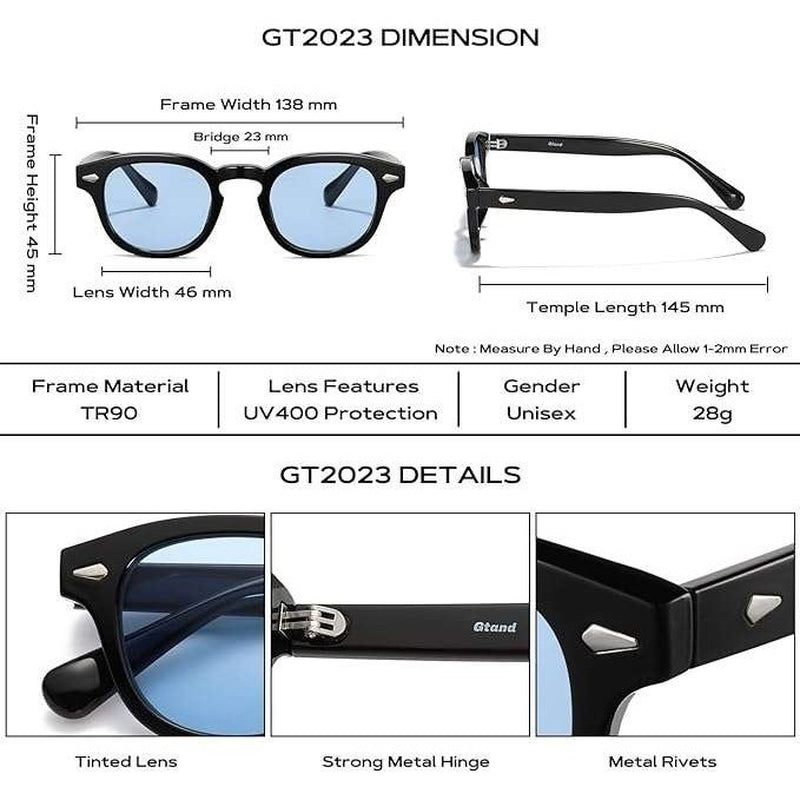 Blue Lens Sunglasses round Frame Retro Style Men&