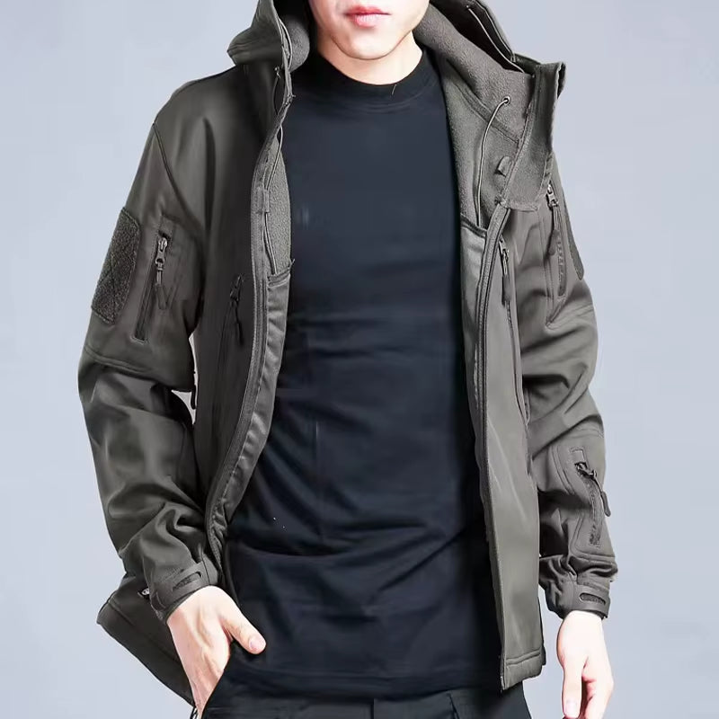 Winter Autumn Tactical Jackets Elastic Men Fleece Waterproof Suits Fishing Warm Hiking Camping Tracksuits Set Hood Coat S-5XL
