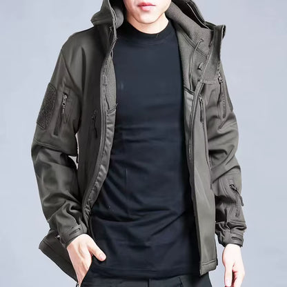 Winter Autumn Tactical Jackets Elastic Men Fleece Waterproof Suits Fishing Warm Hiking Camping Tracksuits Set Hood Coat S-5XL